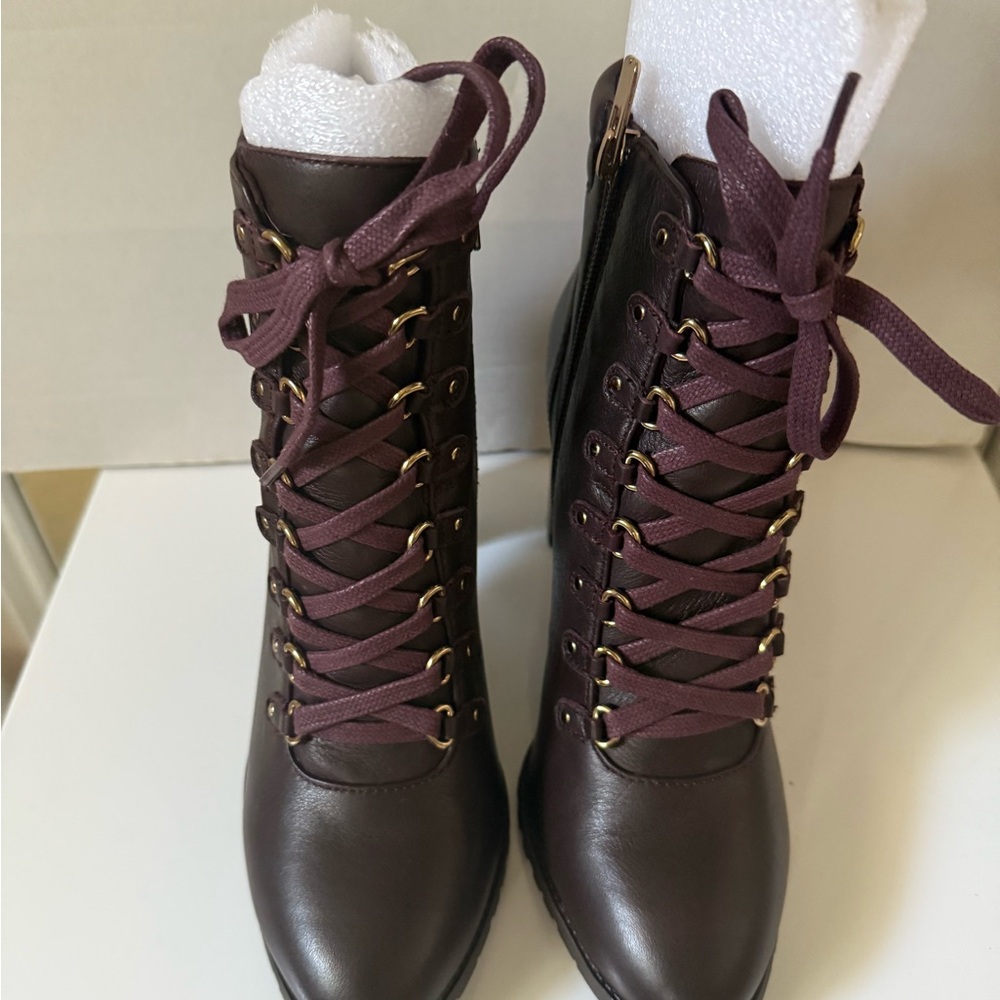 ANTONIO MELANI Burgundy Lace-Up Ankle Boots